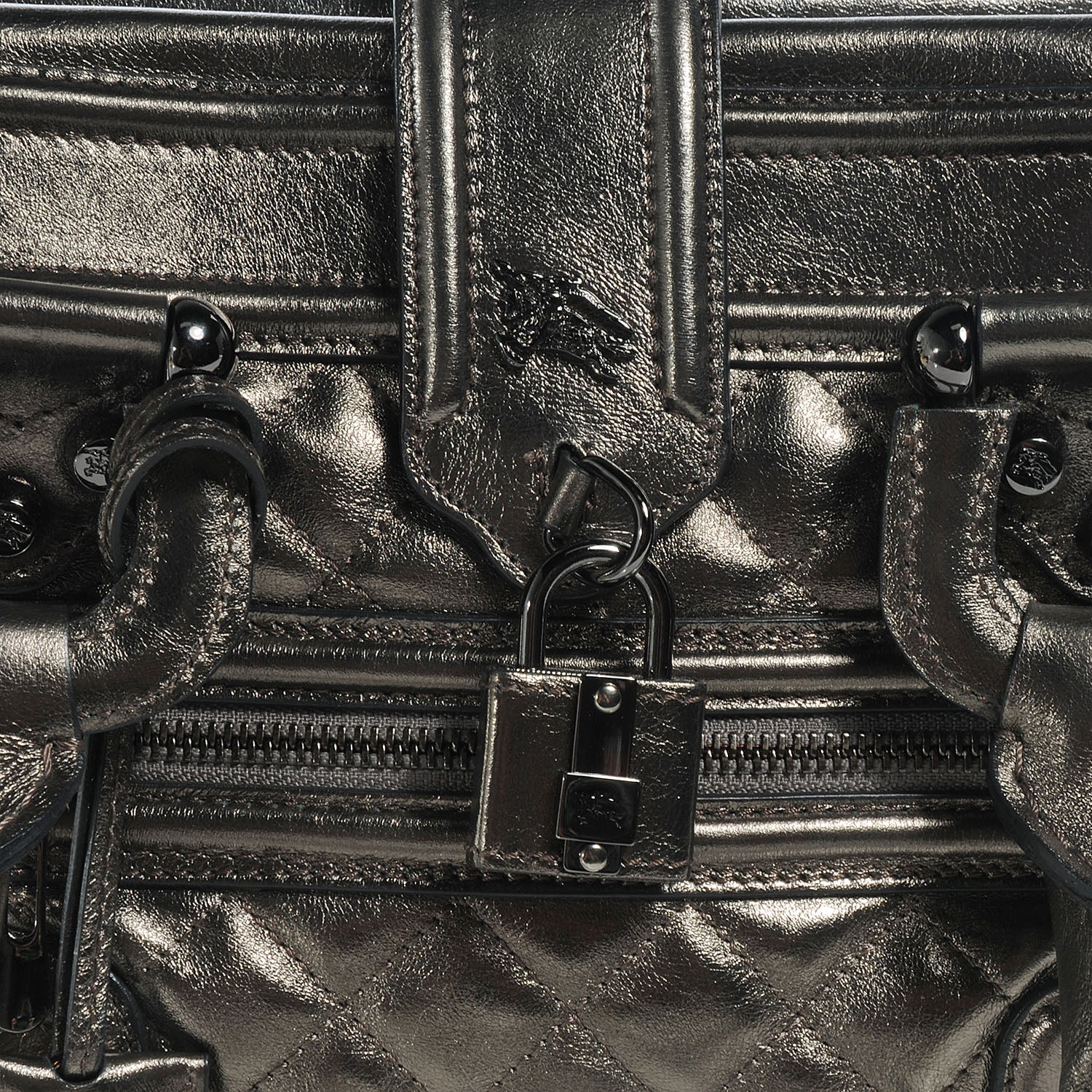 Burberry Metallic Calfskin Quilted Mini Manor Bag Pewter 9 of 9