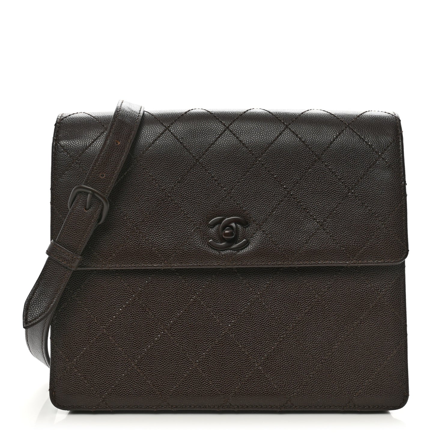 Caviar Diamond Stitched Flap Shoulder Bag Dark Brown