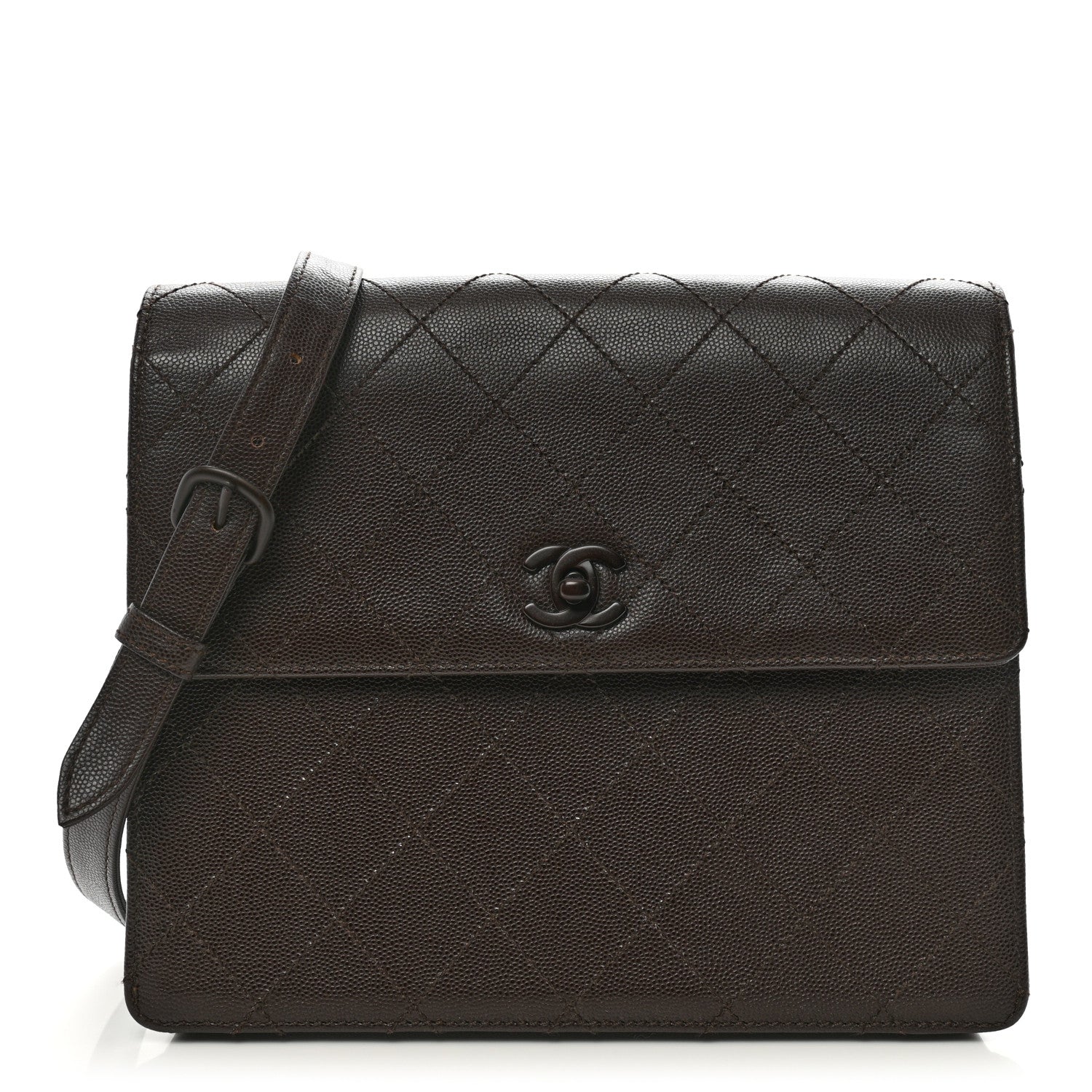 Chanel Caviar Diamond Stitched Flap Shoulder Bag Dark Brown 1 of 13