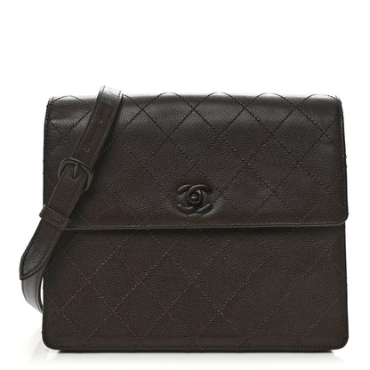 Chanel Caviar Diamond Stitched Flap Shoulder Bag Dark Brown 1 of 13