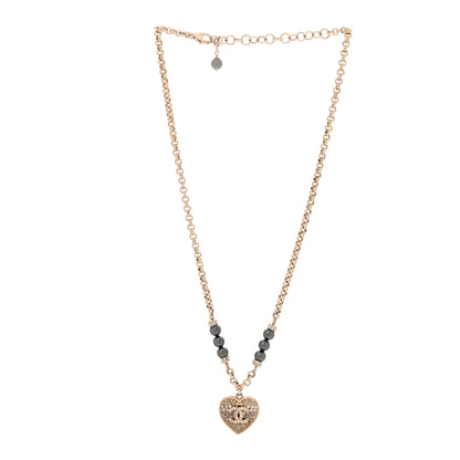 Chanel Pearl Resin Crystal Heart CC Pendant Chain Necklace Ruthenium Light Gold 3 of 4