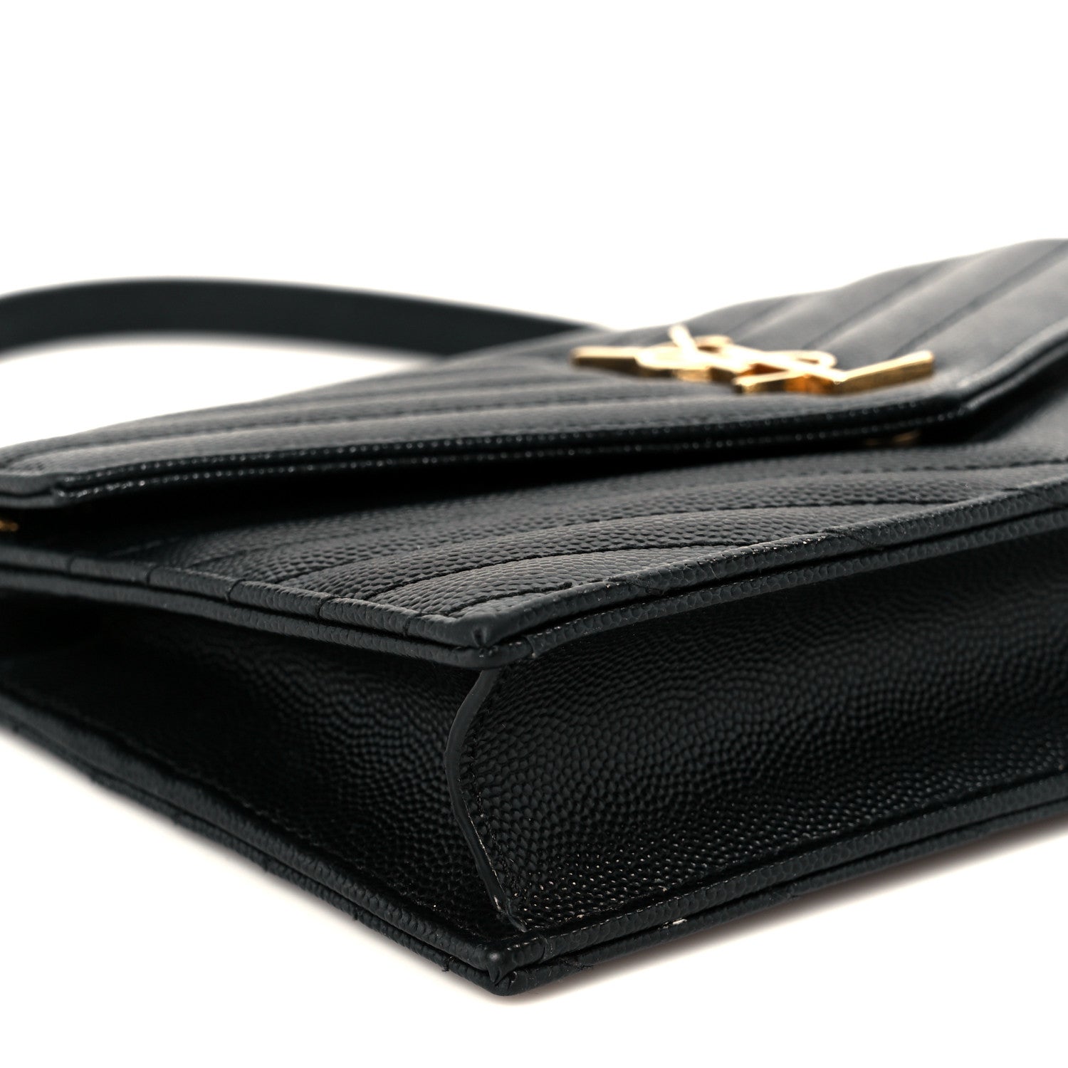 Saint Laurent Grain De Poudre Matelasse Chevron Monogram Envelope Chain Wallet Black 8 of 10