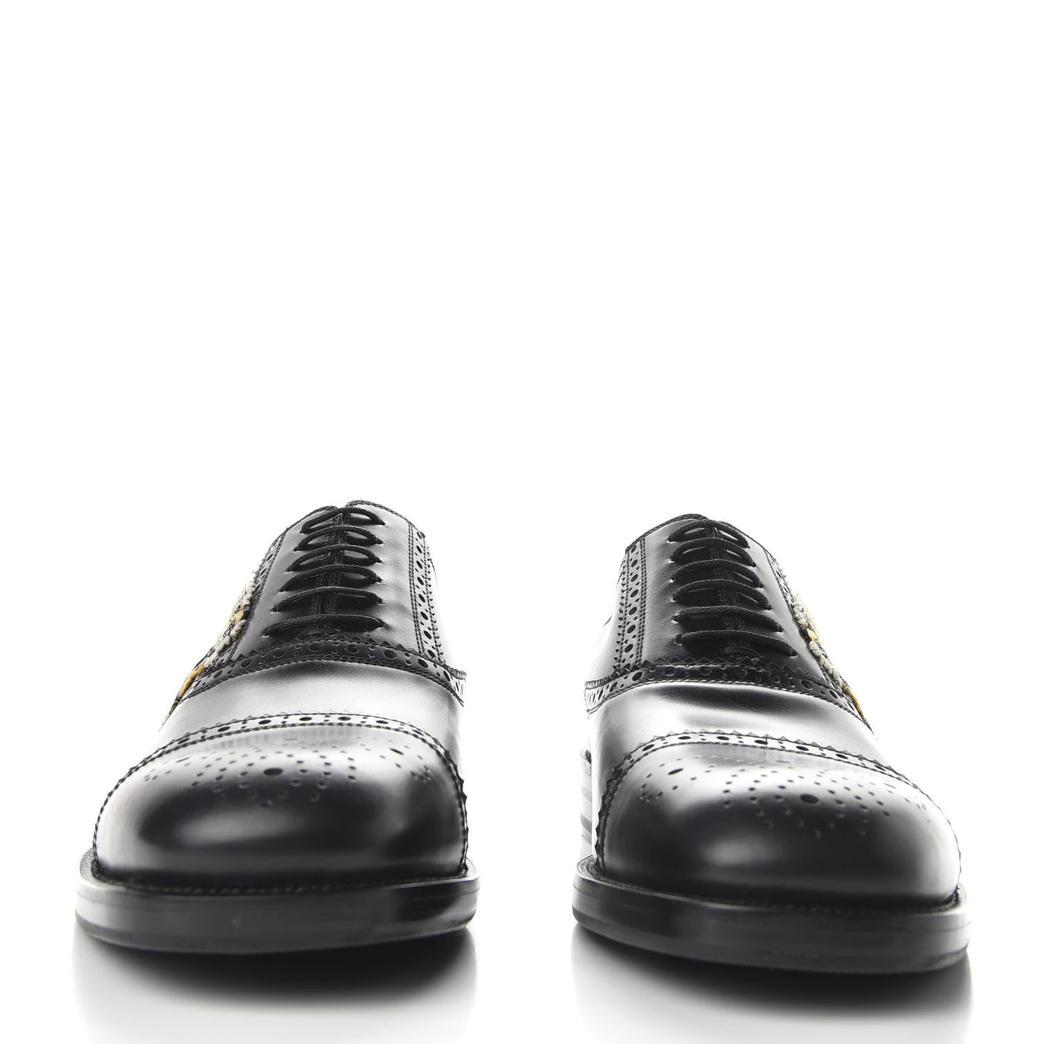Gucci Calfskin Black Tiger Mens Brogue Lace-Up Oxfords 9.5 Black 3 of 9