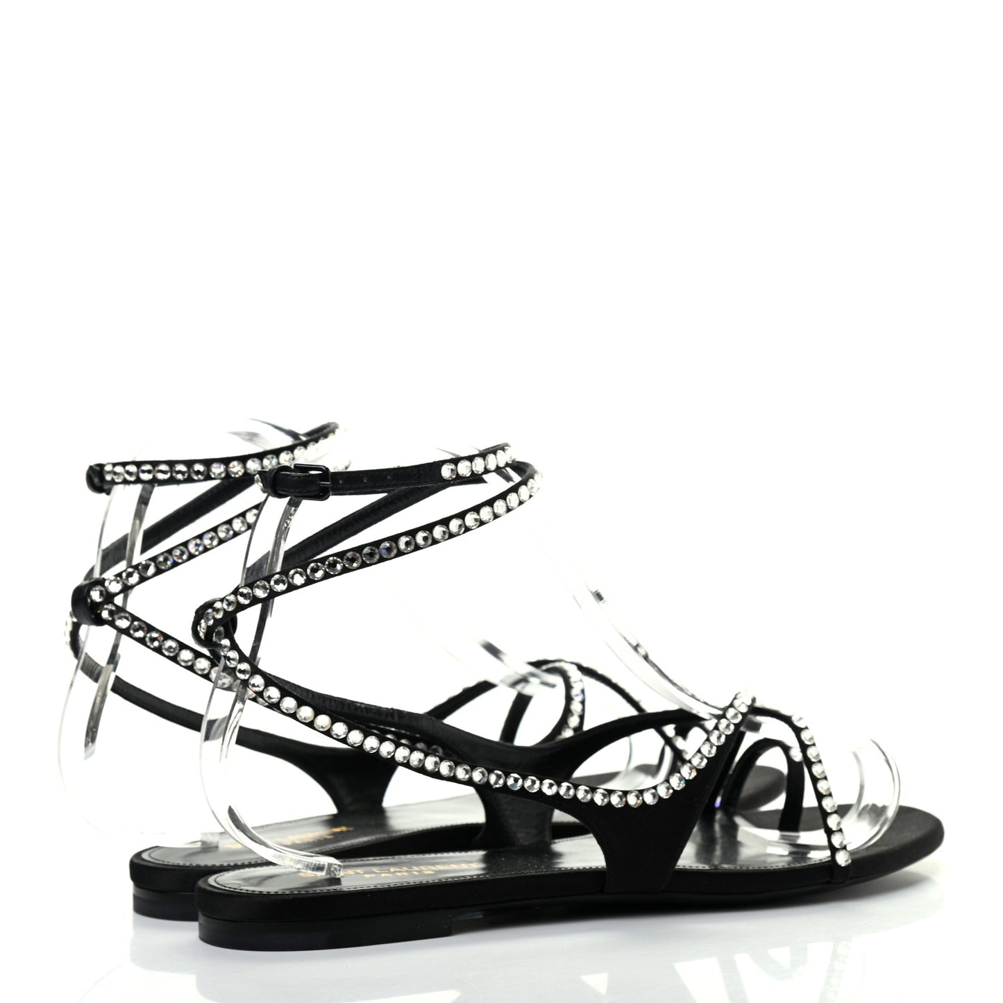 Satin Crystal Gia Ankle Strap Sandals 38.5 Black