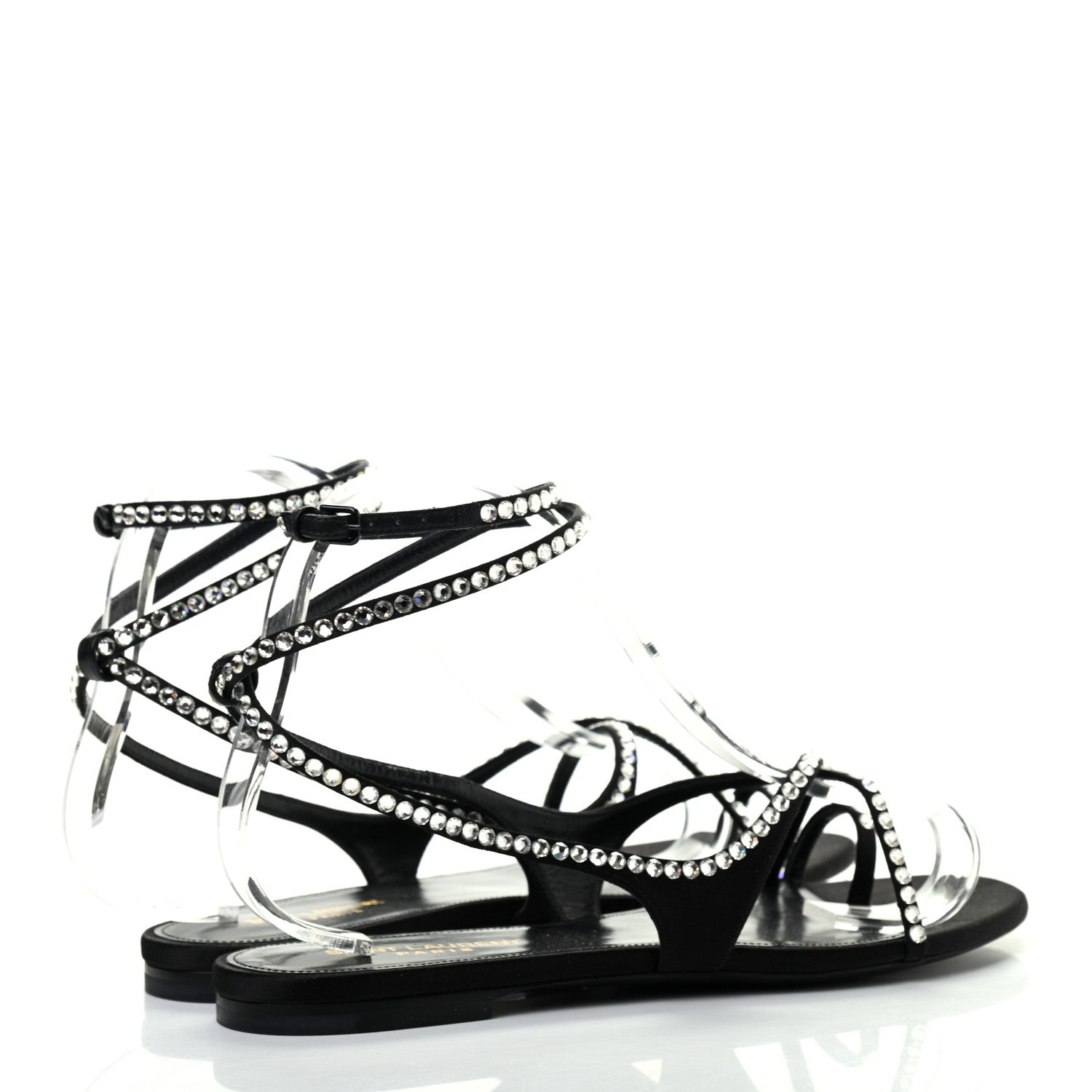 Saint Laurent Satin Crystal Gia Ankle Strap Sandals 38.5 Black 4 of 7