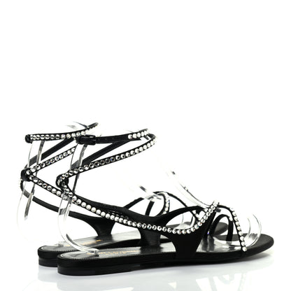 Saint Laurent Satin Crystal Gia Ankle Strap Sandals 38.5 Black 4 of 7