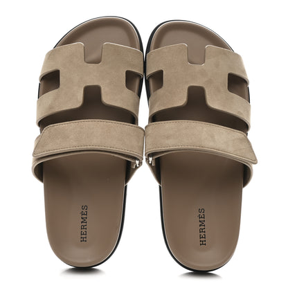 Hermes Suede Goatskin Womens Chypre Sandals 37.5 Beige Sable 2 of 10
