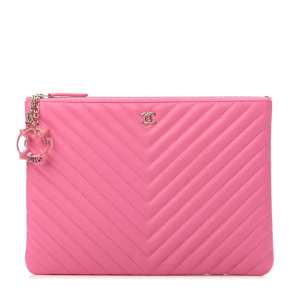 Chanel Lambskin Chevron Quilted Medium Cosmetic Case Pink 1 of 4