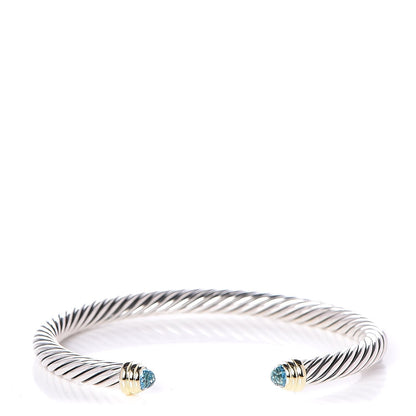 David Yurman Sterling Silver 14K Yellow Gold Blue Topaz 5mm Cable Classics Petite Color Bracelet 1 of 4
