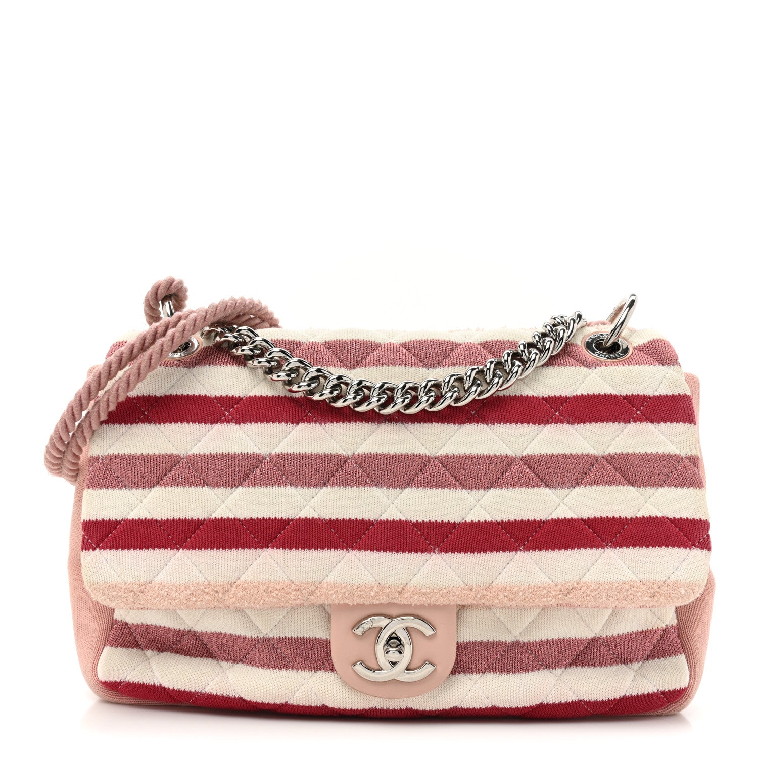 Chanel Jersey Felt Quilted Jumbo Flap Red White Pink 1 of 12