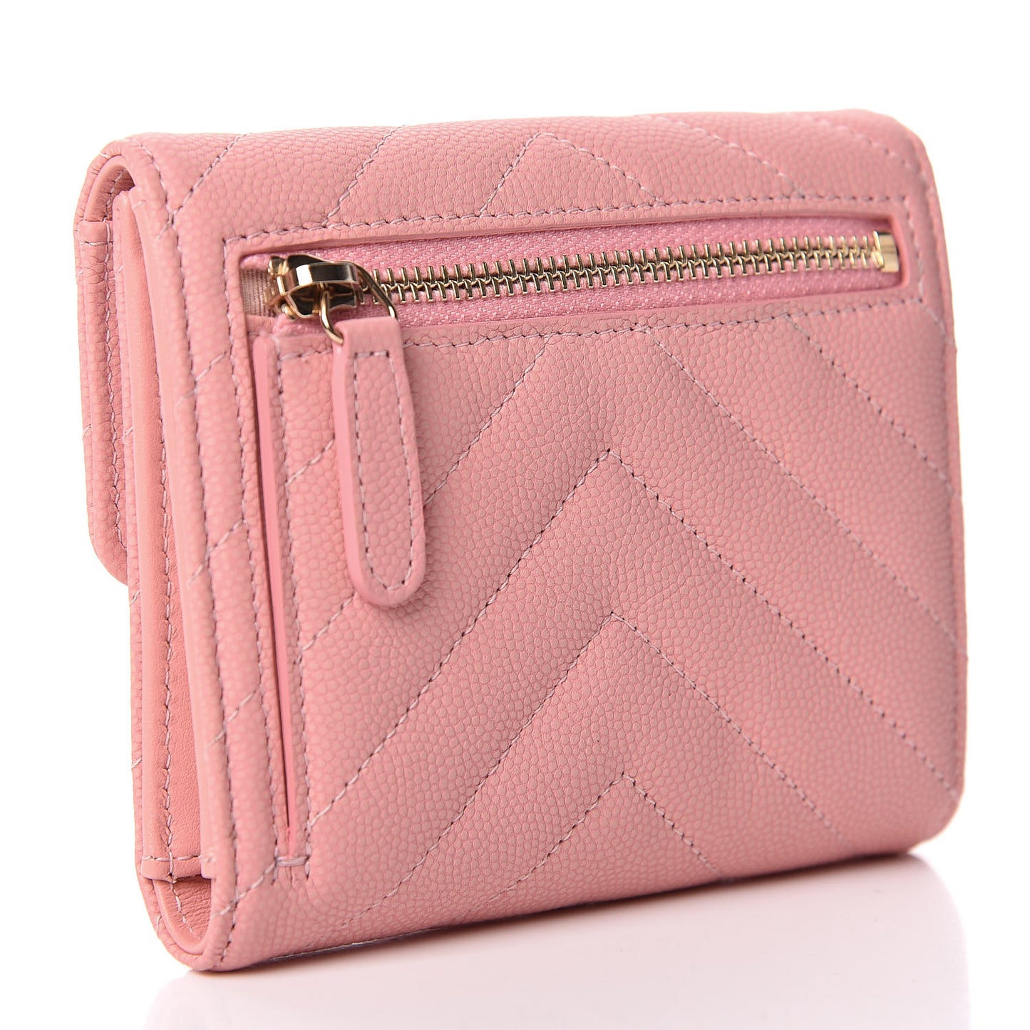 Caviar Chevron Quilted Compact Flap Wallet Pink