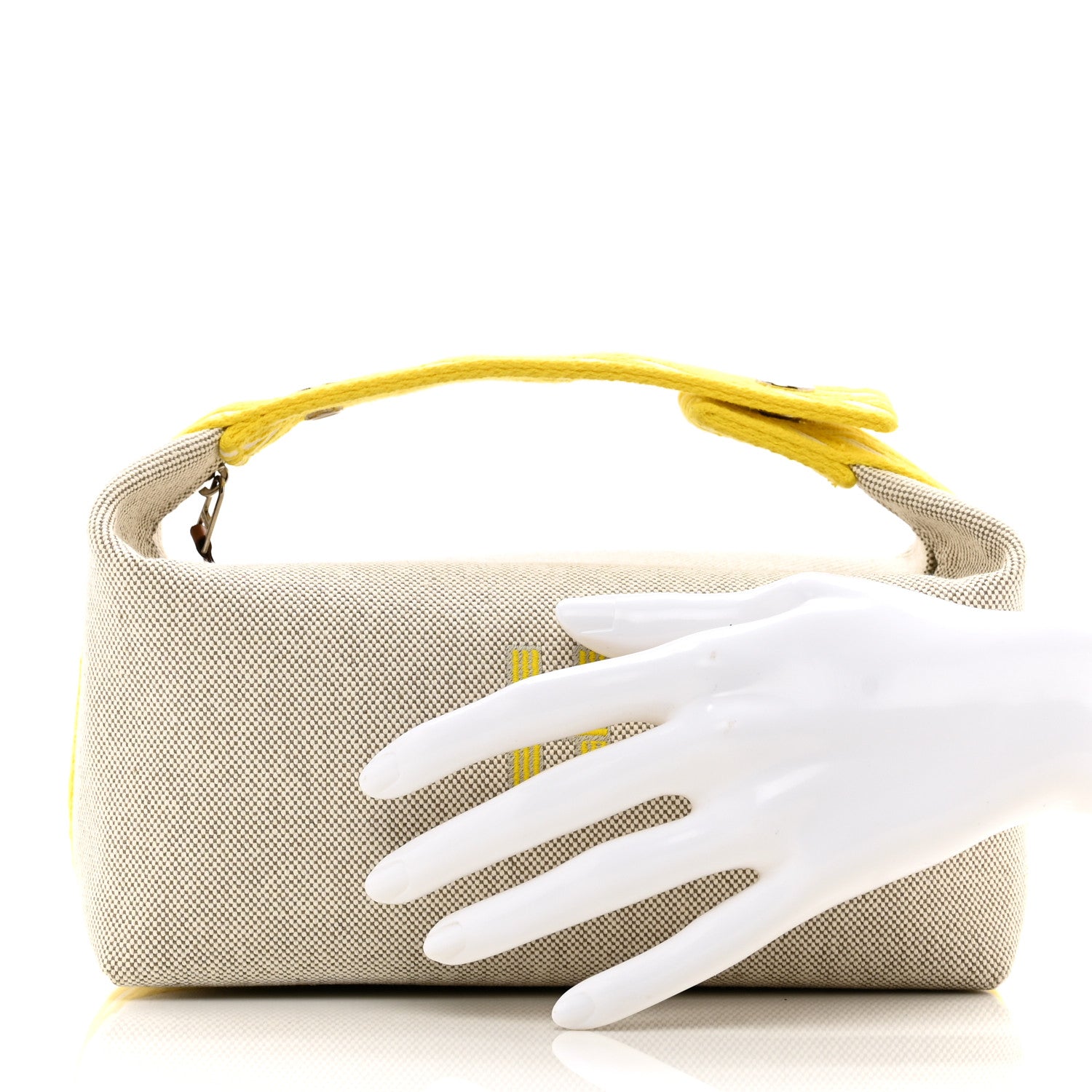Hermes Canvas Small Bride-A-Brac Pouch Natural Jaune Citron 2 of 6