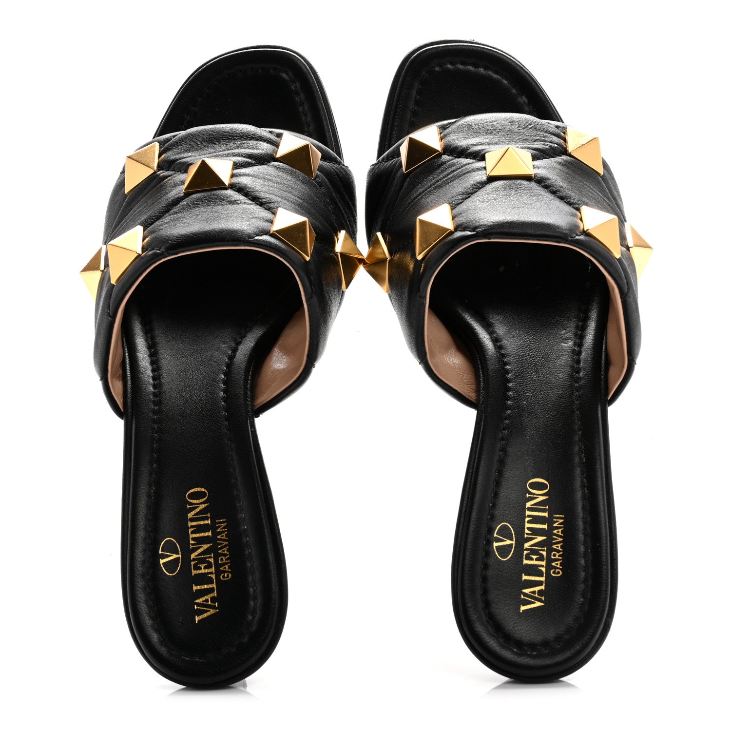 Valentino Garavani Nappa Quilted Roman Stud 65mm Slide Sandals 37 Black 4 of 24
