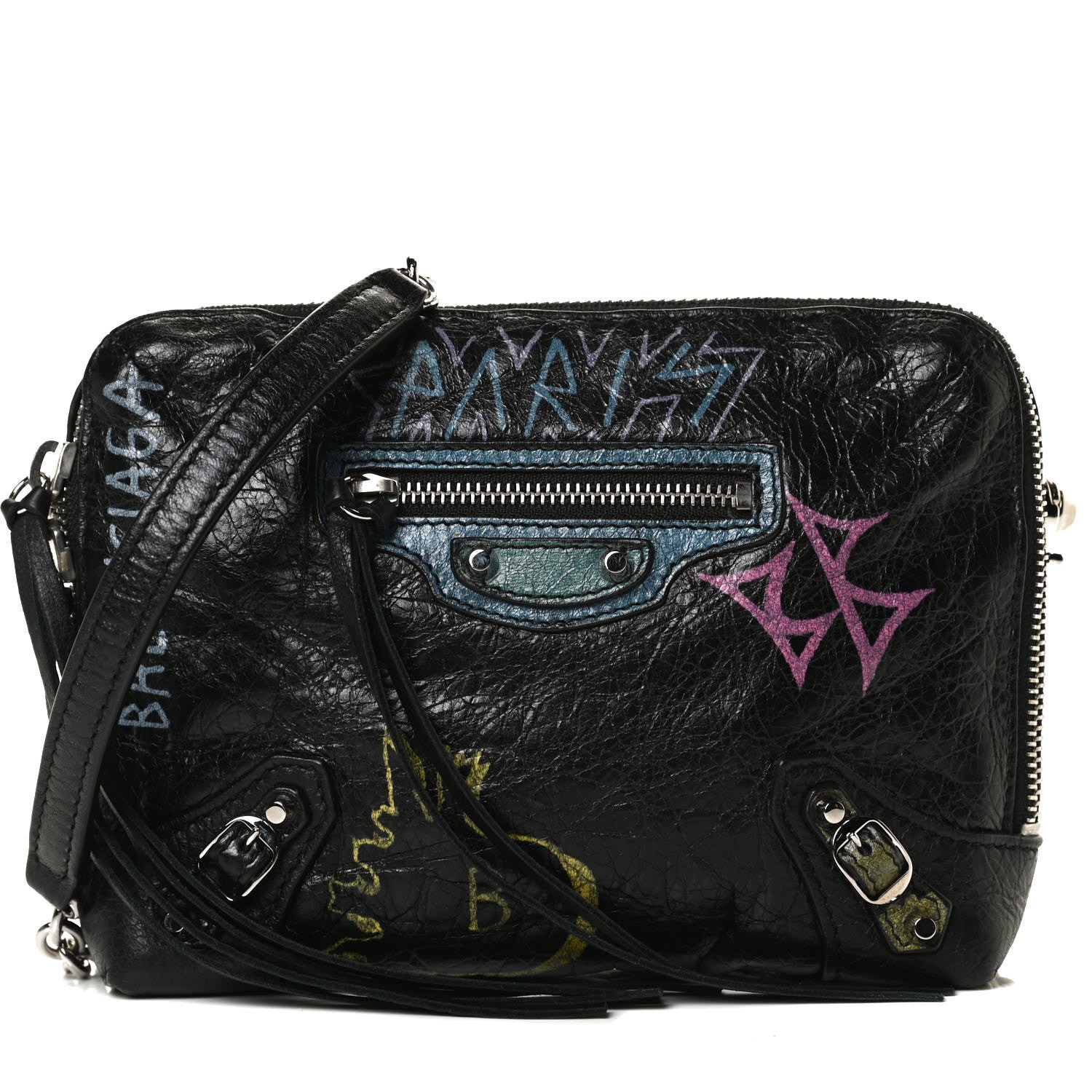 Balenciaga Agneau Classic Silver Hardware Graffiti Reporter XS Black 7 of 11