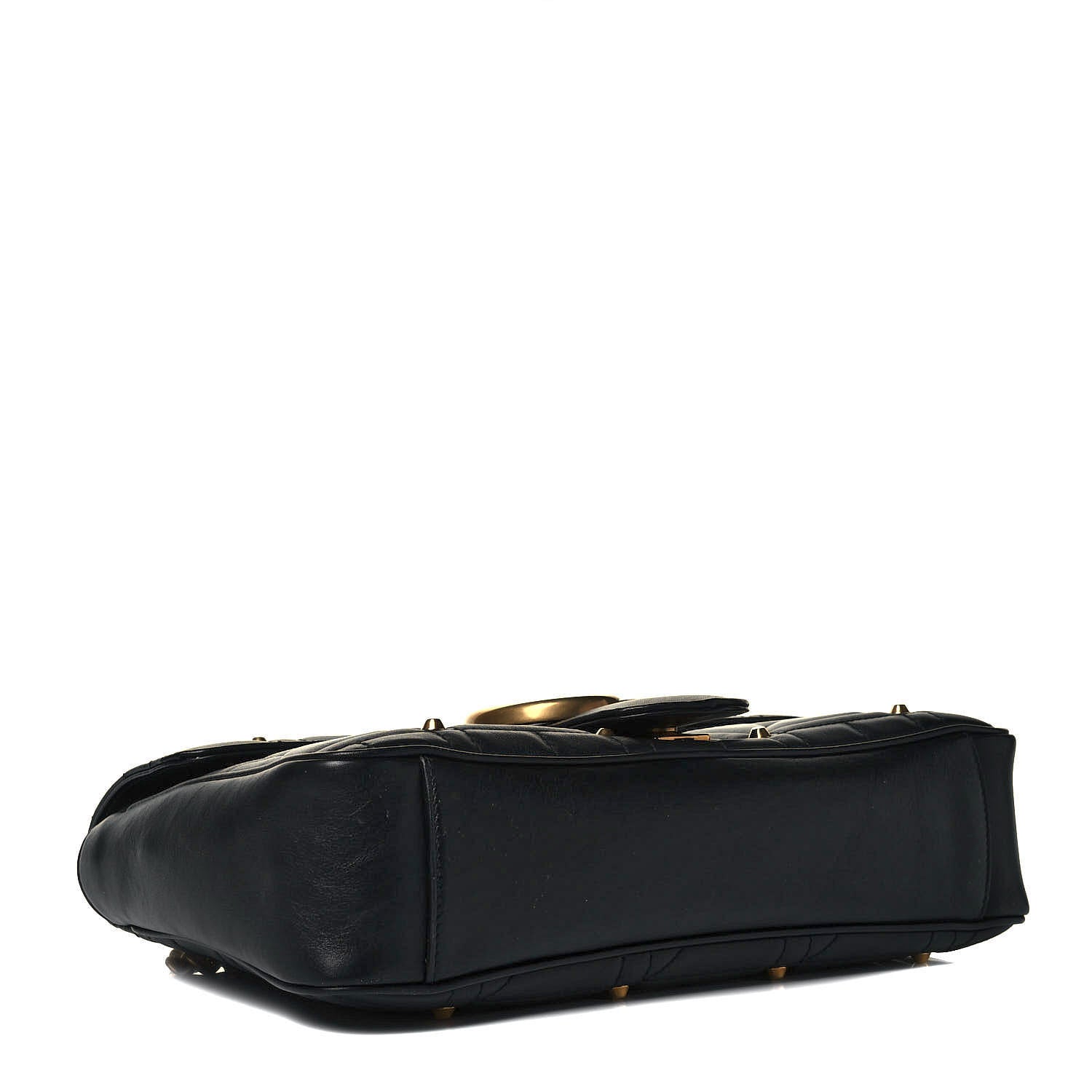Gucci Calfskin Matelasse Studded Medium GG Marmont Shoulder Bag Black 4 of 9