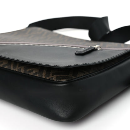 Fendi Glazed Fabric Vitello Liberty FF 1974 Diagonal New Messenger Flap Tobacco Moresco Black 9 of 9