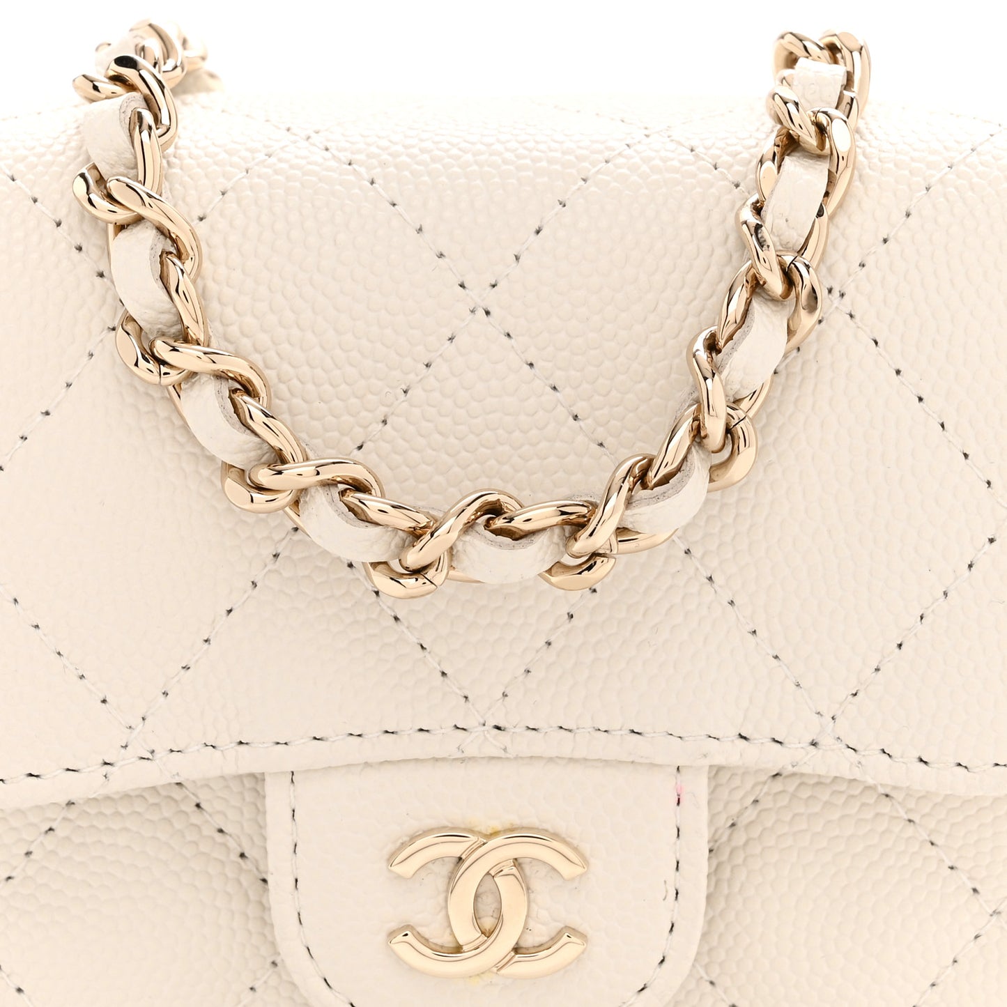 Caviar Quilted Mini Clutch With Chain White