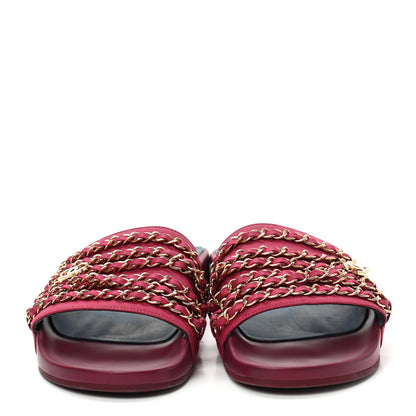 Chanel Satin Chain Flat Sandals 40 Dark Fuchsia 2 of 9