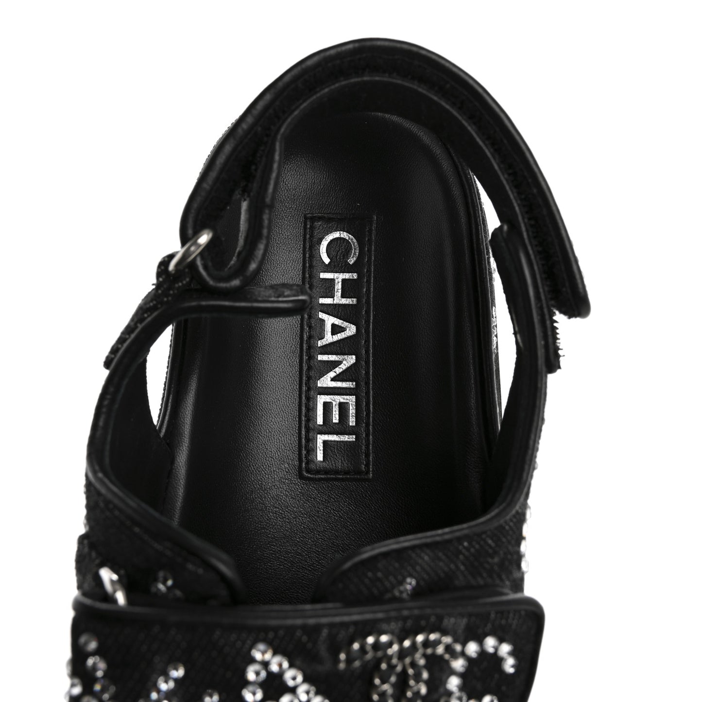 Denim Strass Velcro Dad Sandals 39 Black