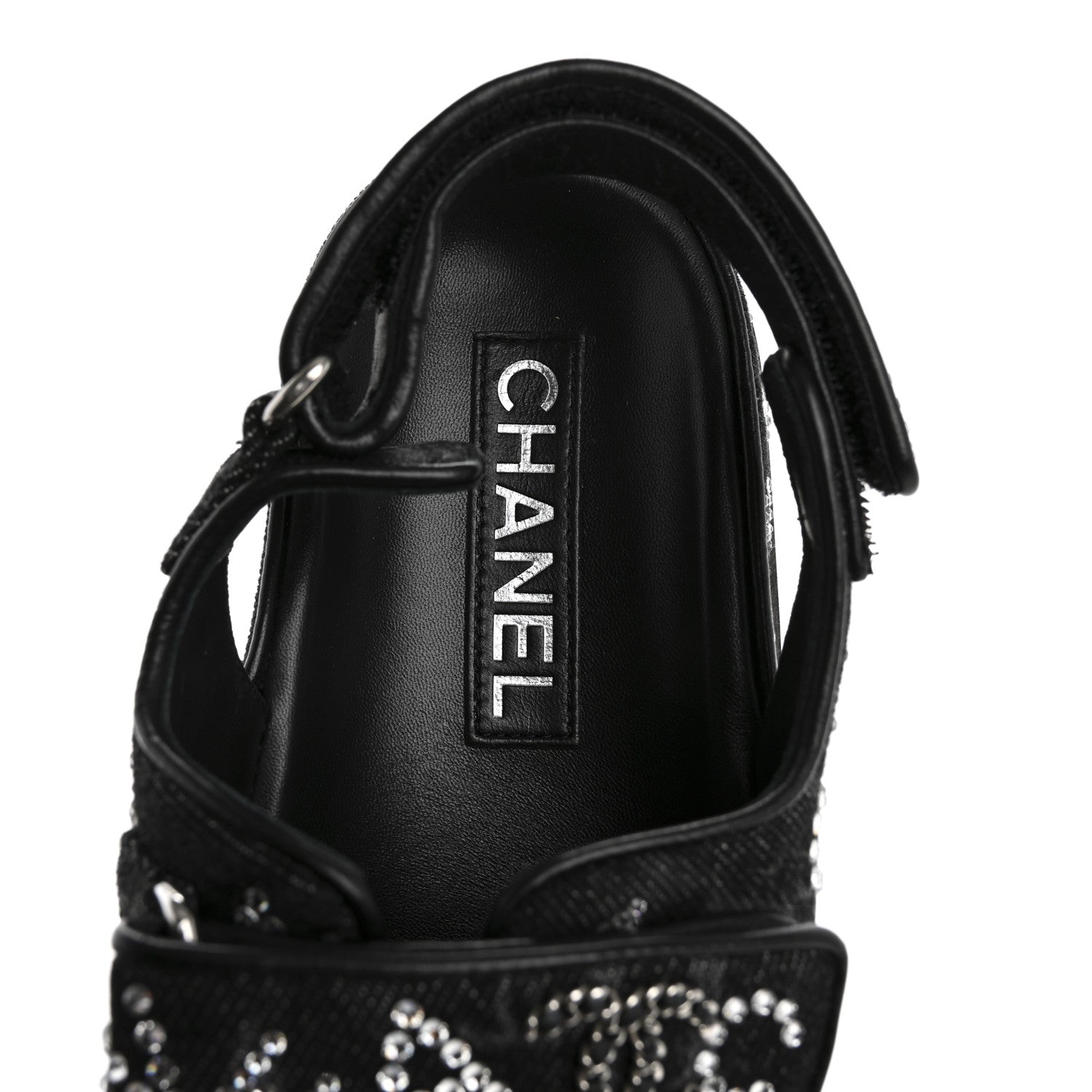 Chanel Denim Strass Velcro Dad Sandals 39 Black 7 of 9