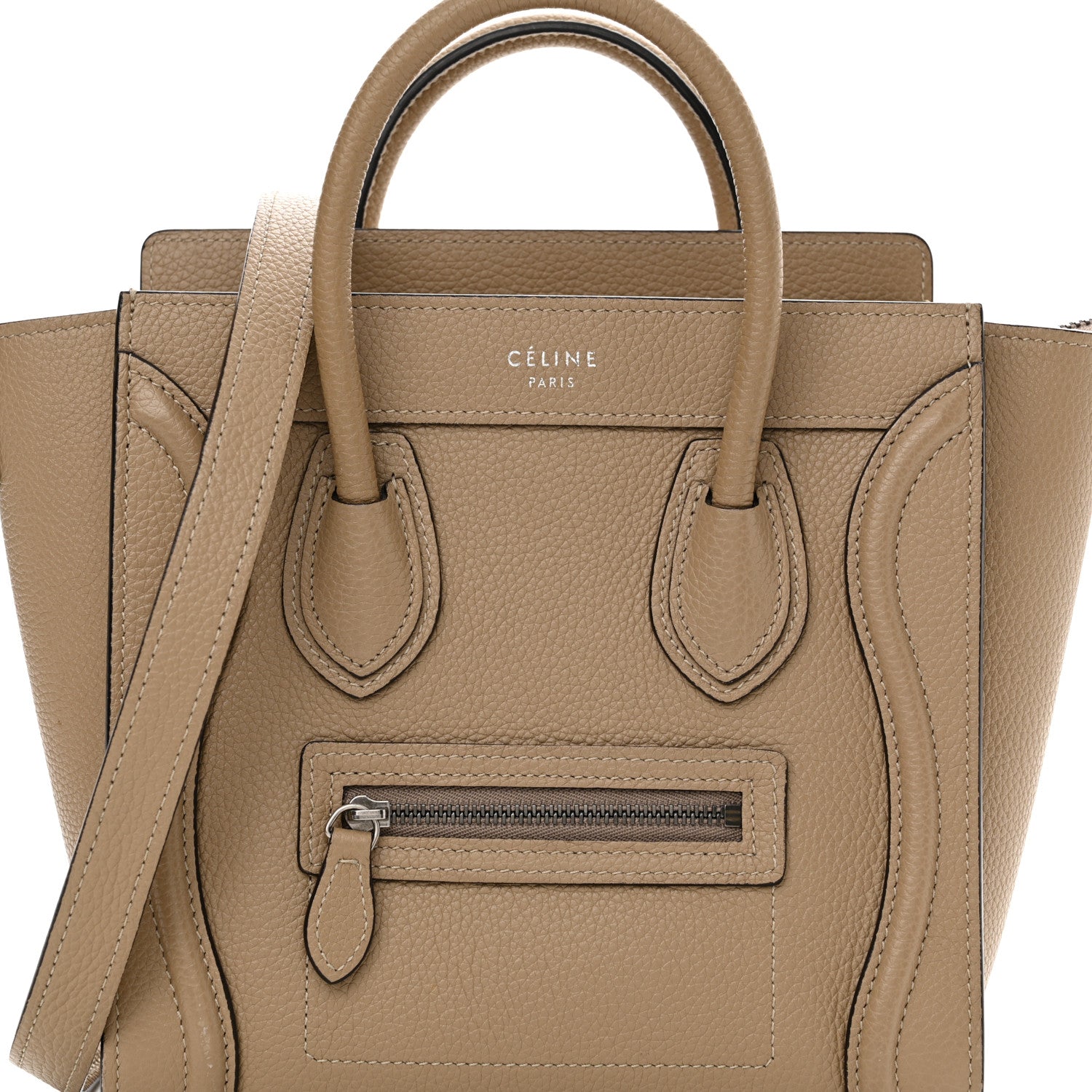 Celine Drummed Calfskin Nano Luggage Dune 8 of 15