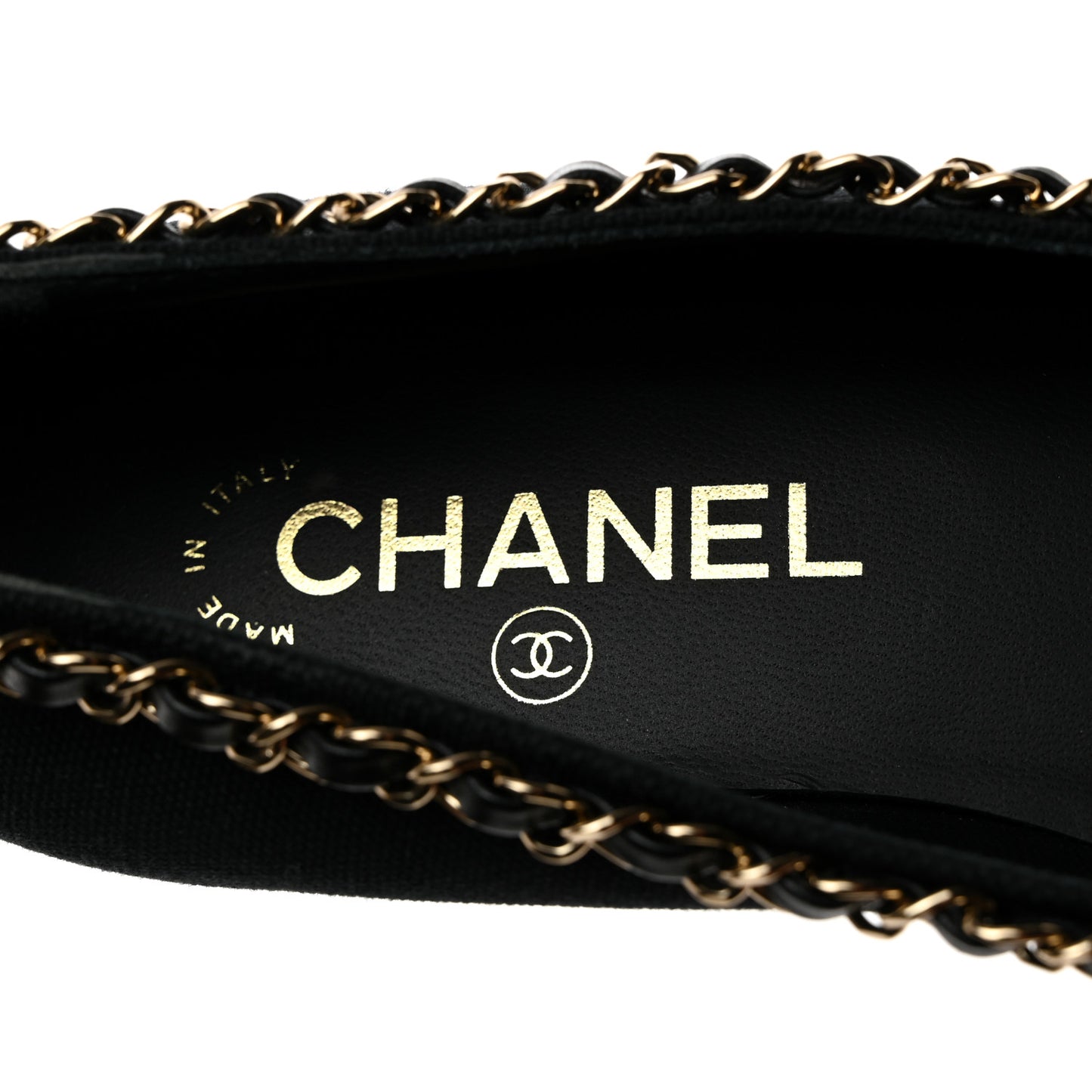 Fabric Grosgrain Chain Cap Toe Flats 36 Black