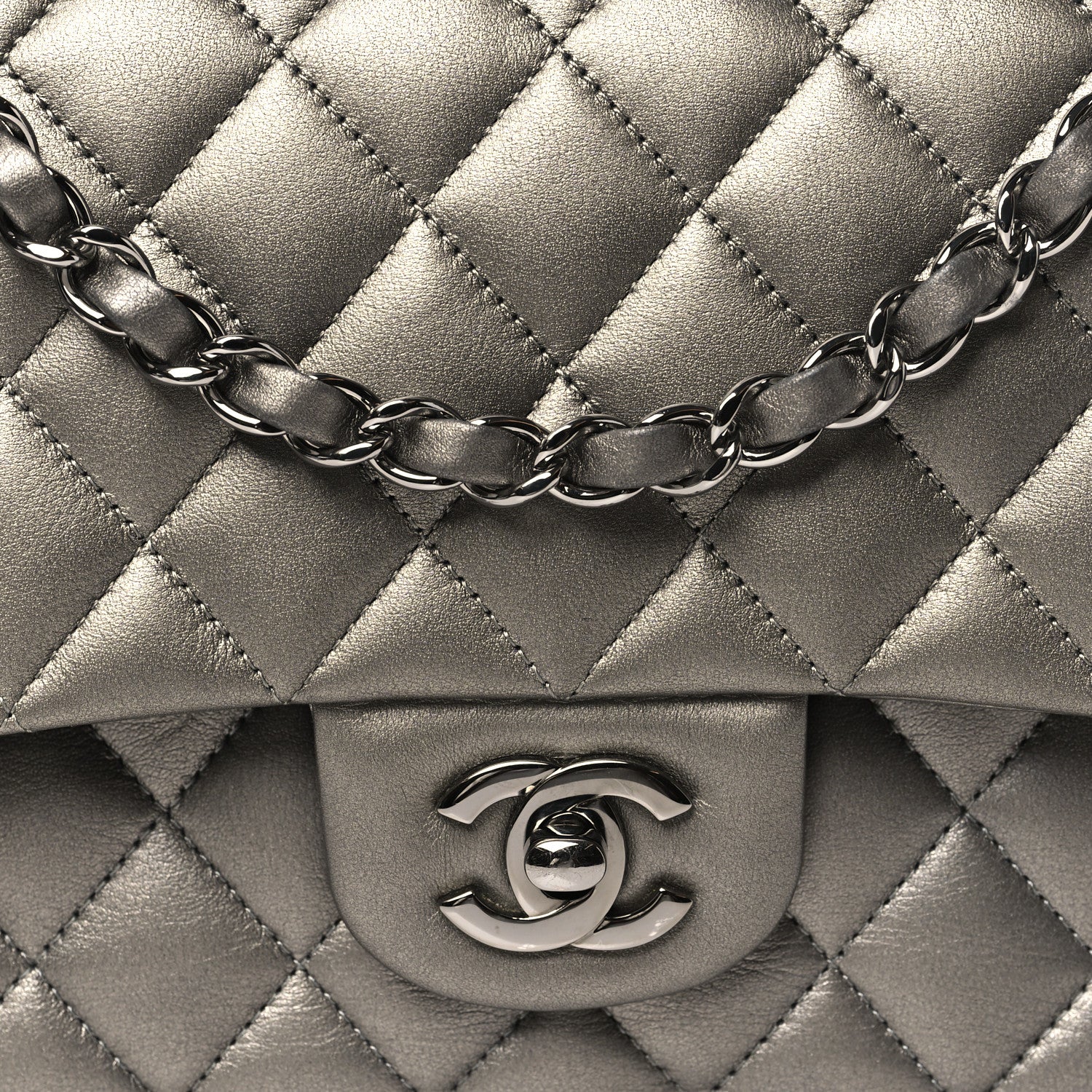 Chanel Metallic Calfskin Quilted Medium Double Flap Ruthenium Ruthenium 8 of 11