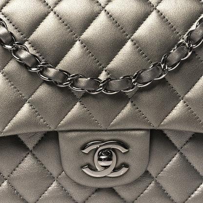 Chanel Metallic Calfskin Quilted Medium Double Flap Ruthenium Ruthenium 8 of 11