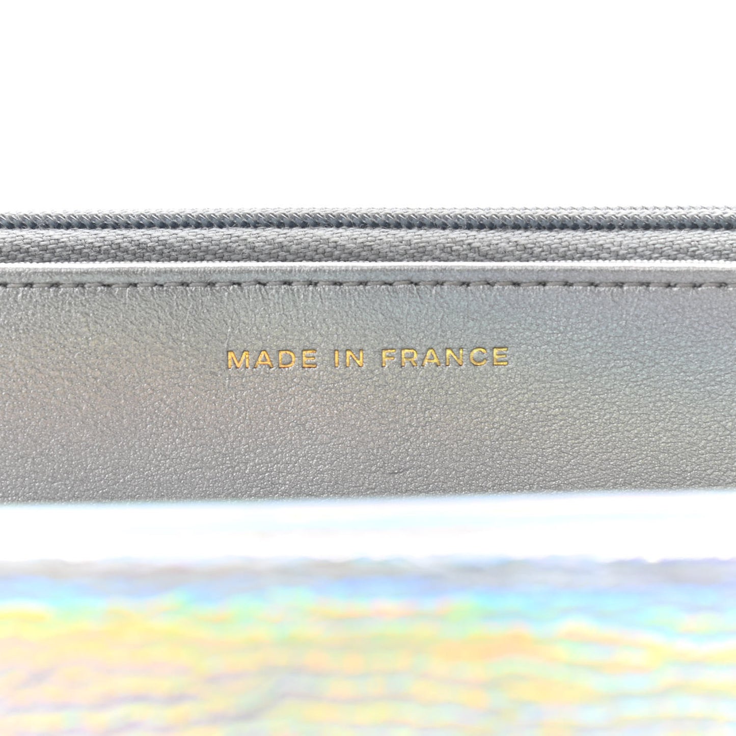Iridescent Goatskin Quilted Wallet On Chain WOC Silver