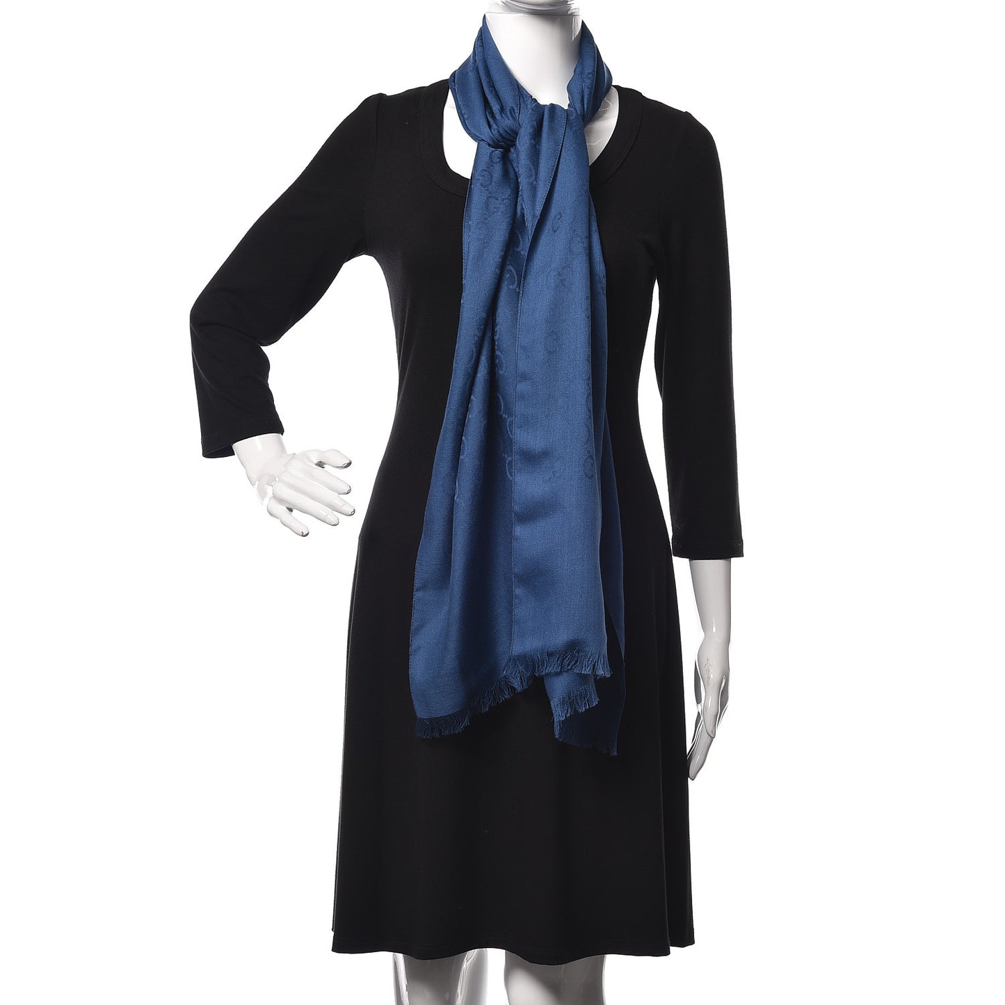 Wool Silk Jacquard Monogram Scarf Blue
