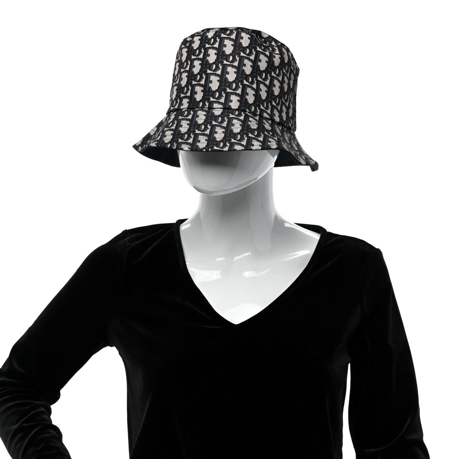 Christian Dior Metallic Oblique Reversible Teddy-D Bob Bucket Hat 58 Blue Silver 2 of 10