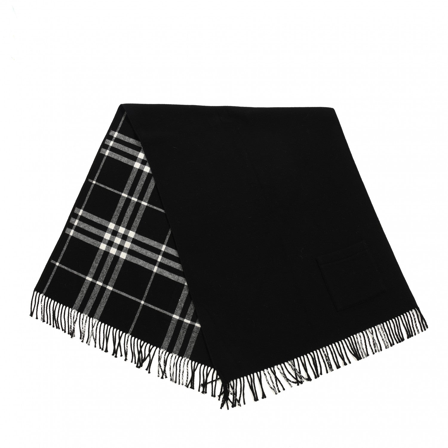 Burberry Merino Wool Cashmere Vintage Check Fringe Scarf Black 2 of 3