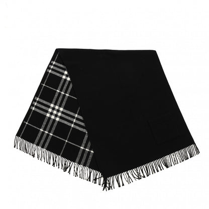 Burberry Merino Wool Cashmere Vintage Check Fringe Scarf Black 2 of 3