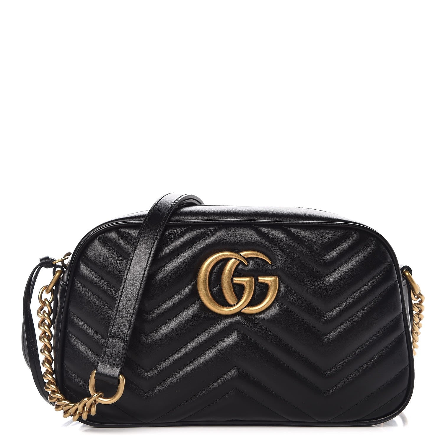 Gucci Calfskin Matelasse Small GG Marmont Chain Shoulder Bag Black 1 of 9