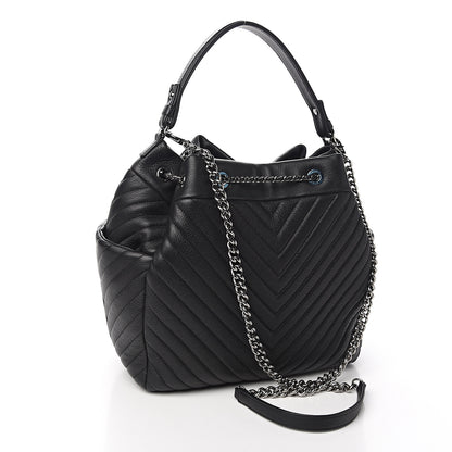 Chanel Deerskin Chevron Large CC Chain Bucket Drawstring Bag Black 2 of 9