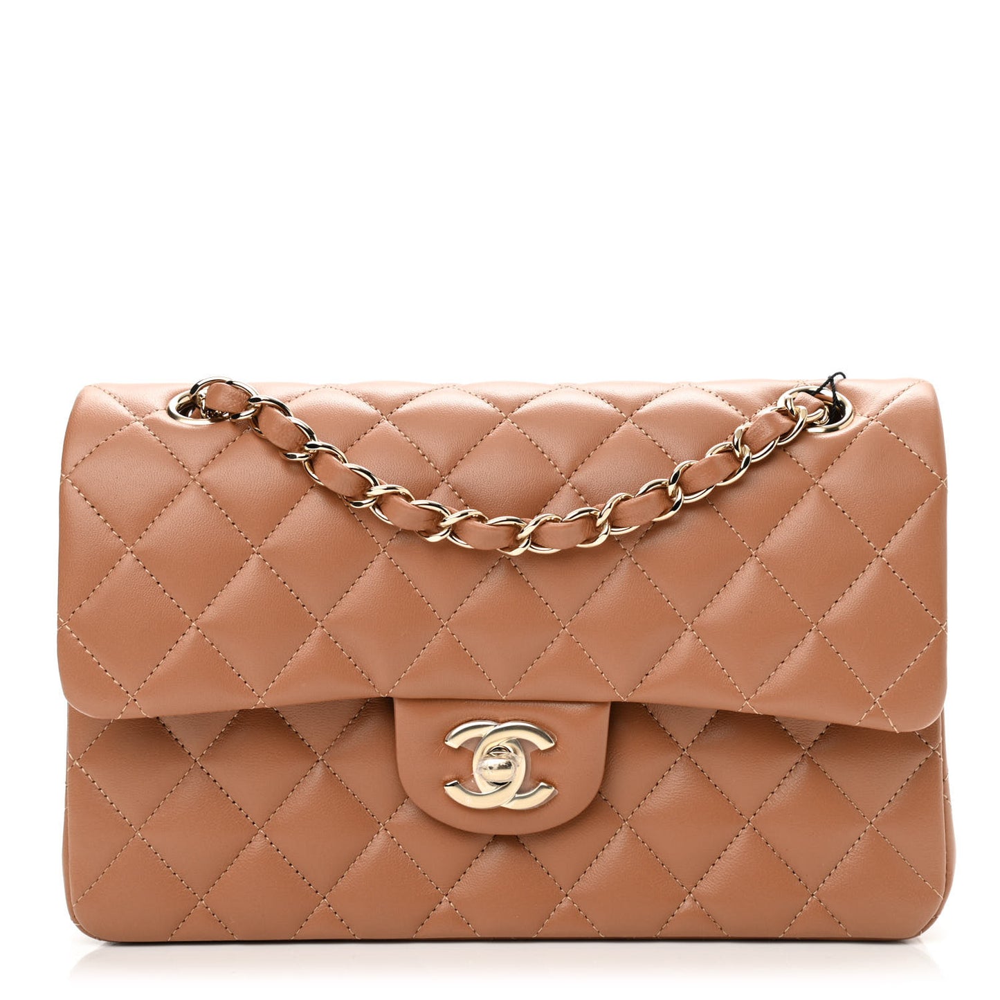 Lambskin Quilted Small Double Flap Brown