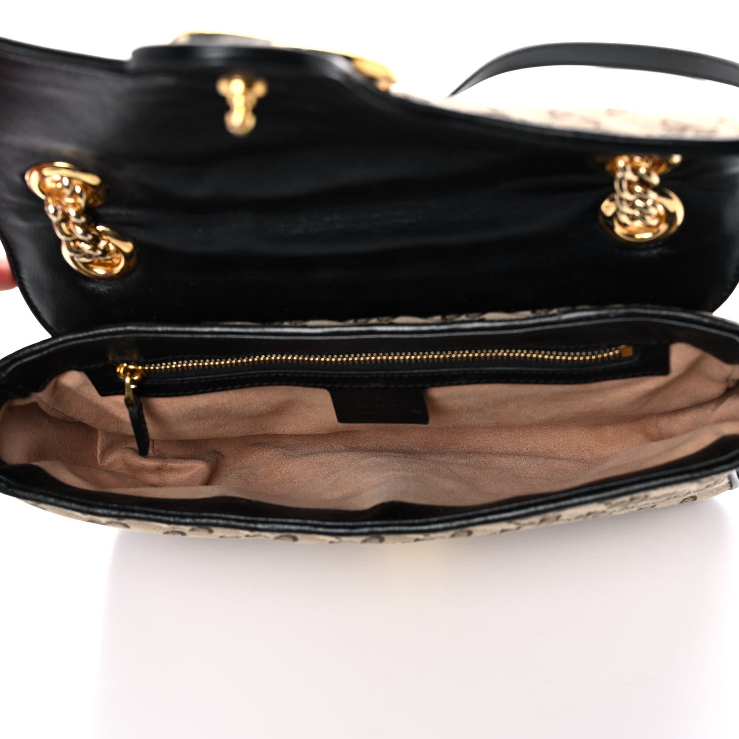 Gucci Monogram Matelasse Diagonal Small GG Marmont Shoulder Bag Beige Black 5 of 14