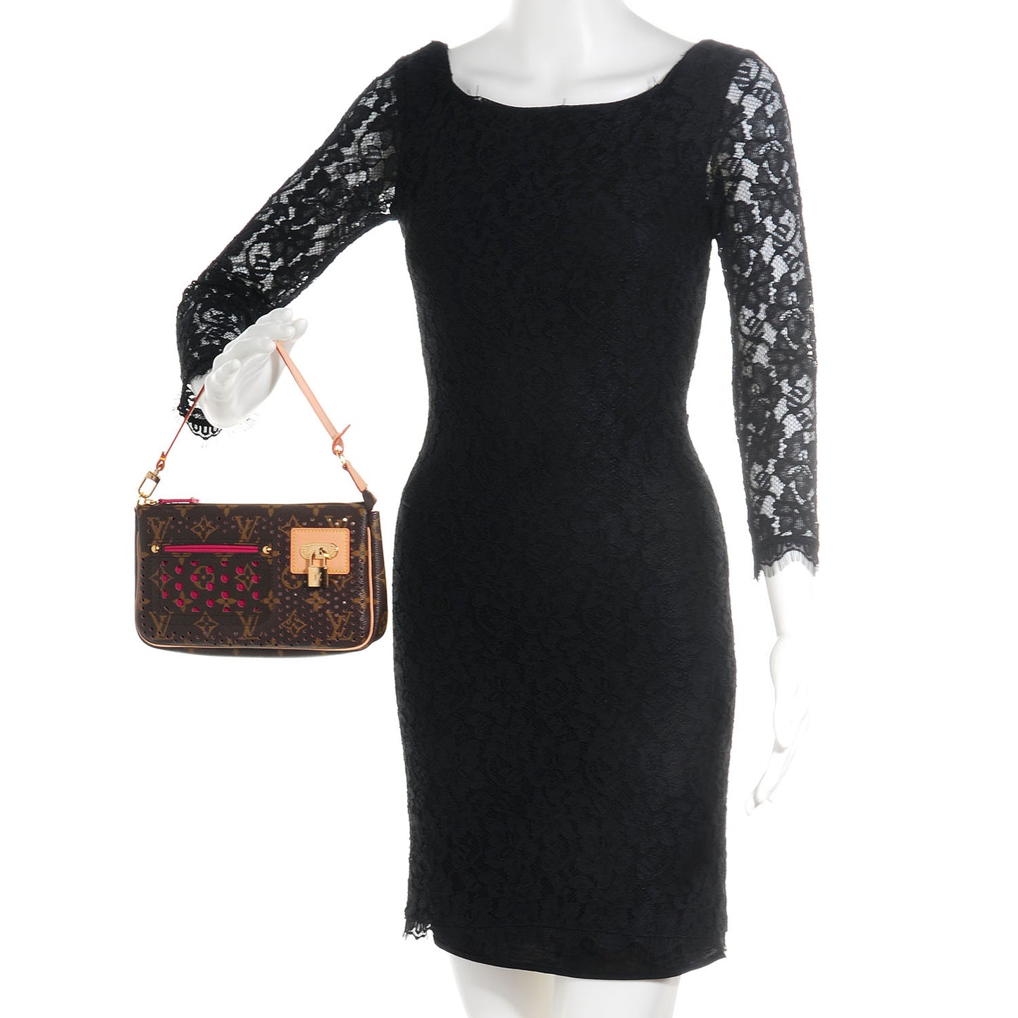 Monogram Perforated Pochette Accessories Bag Fuchsia
