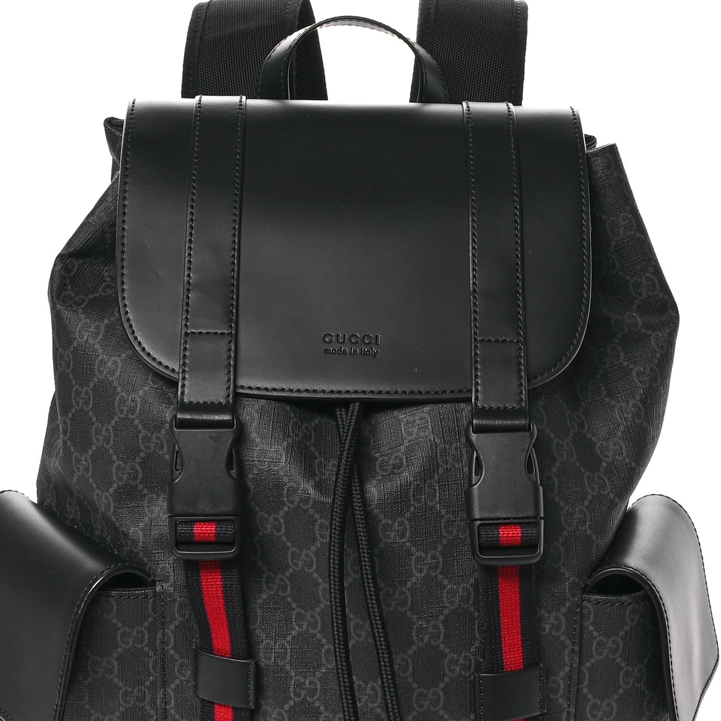 Soft GG Supreme Monogram Calfskin Web Double Buckle Backpack Black