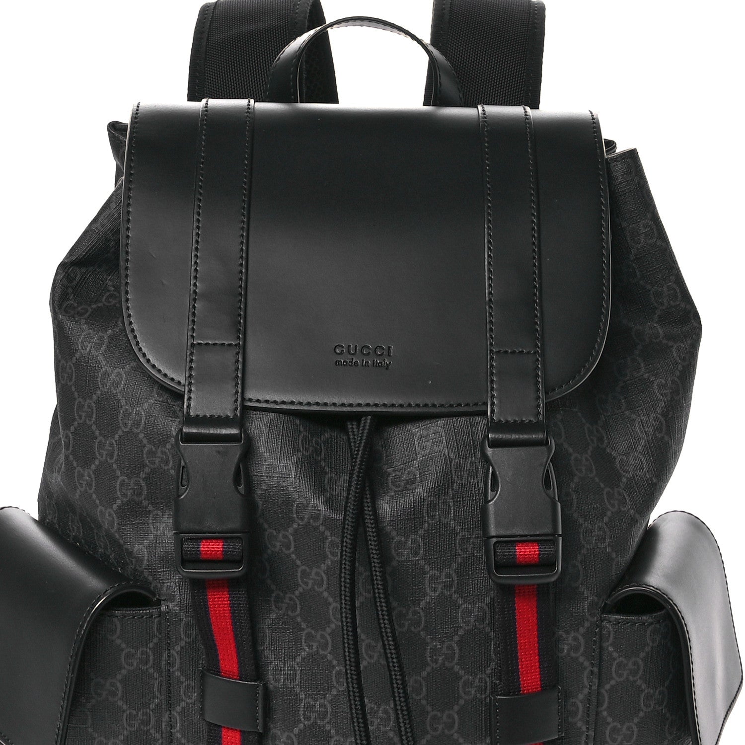 Gucci Soft GG Supreme Monogram Calfskin Web Double Buckle Backpack Black 7 of 9
