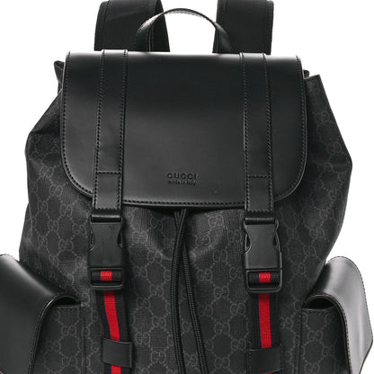 Gucci Soft GG Supreme Monogram Calfskin Web Double Buckle Backpack Black 7 of 9