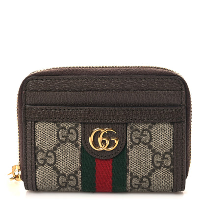 Gucci GG Supreme Monogram Textured Dollar Calfskin Web Ophidia Zip Around Card Case Wallet Beige Ebony New Acero 1 of 7