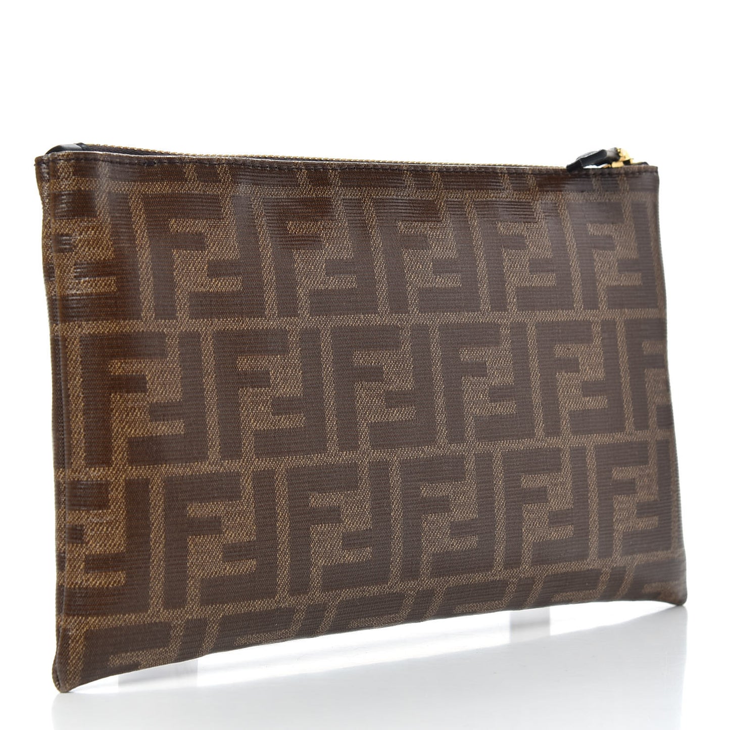 Glazed Fabric Vitello Century FF 1974 Stamp Patch Small FFreedom Flat Pouch Mogano Panna Black