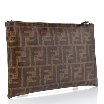 Fendi Glazed Fabric Vitello Century FF 1974 Stamp Patch Small FFreedom Flat Pouch Mogano Panna Black 3 of 6