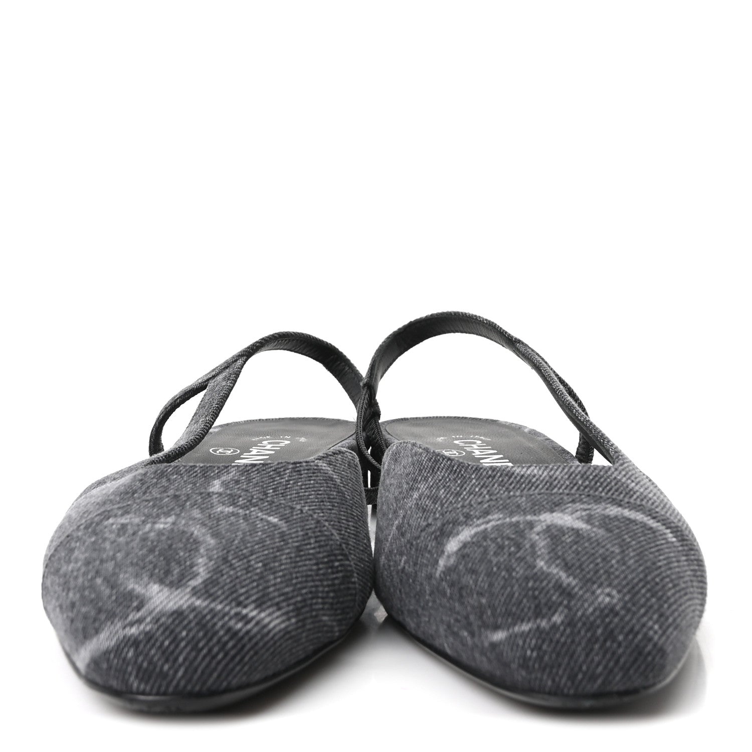 Chanel Denim Cap Toe CC Slingback Flats 38.5 Charcoal Black 3 of 9