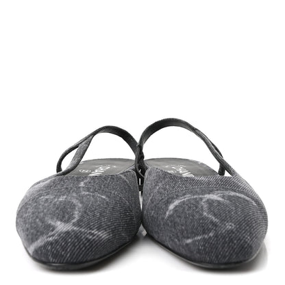 Chanel Denim Cap Toe CC Slingback Flats 38.5 Charcoal Black 3 of 9