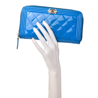 Chanel Patent Quilted Boy Zip Around Wallet Light Blue 2 of 8