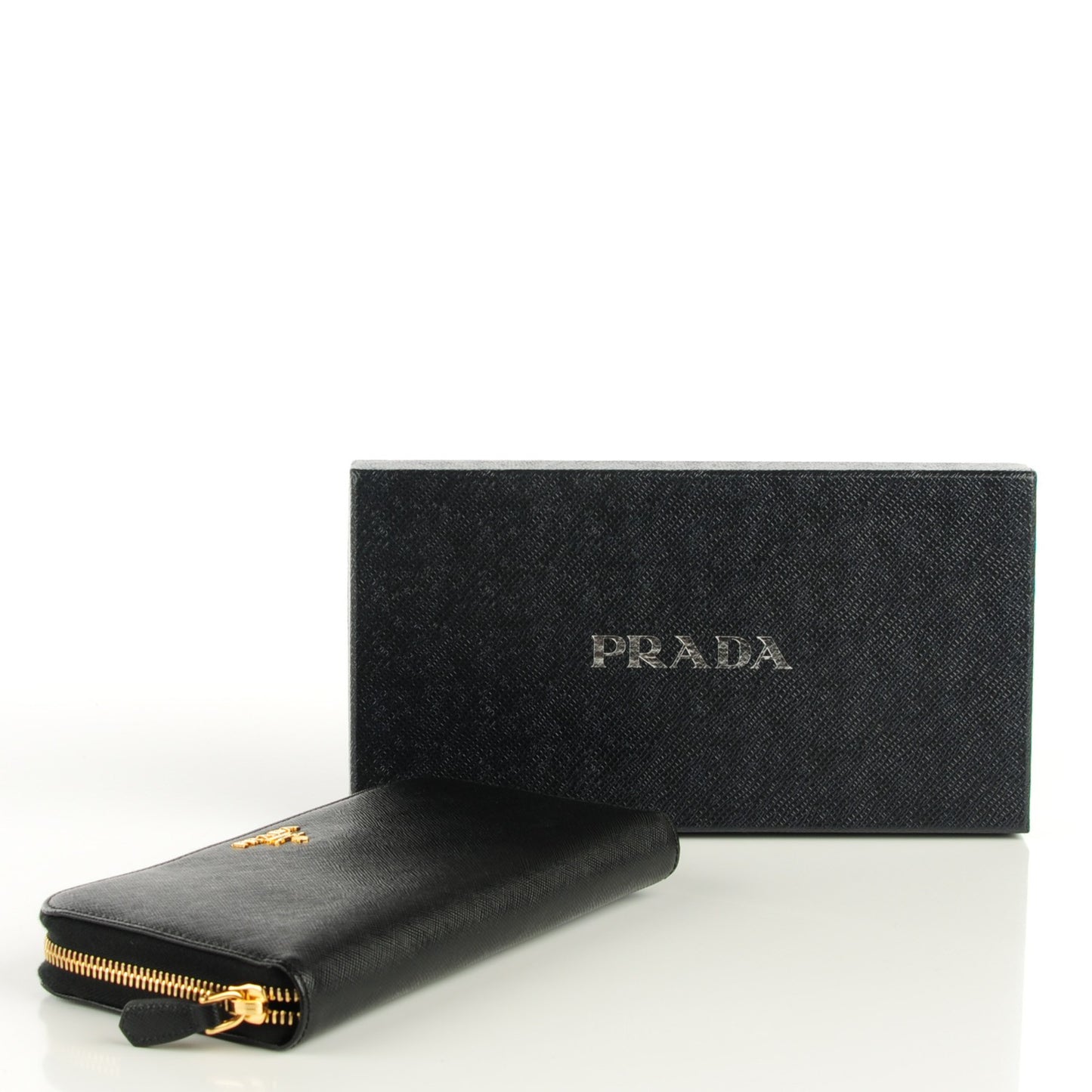 Saffiano Metal Zip Around Wallet Nero Black