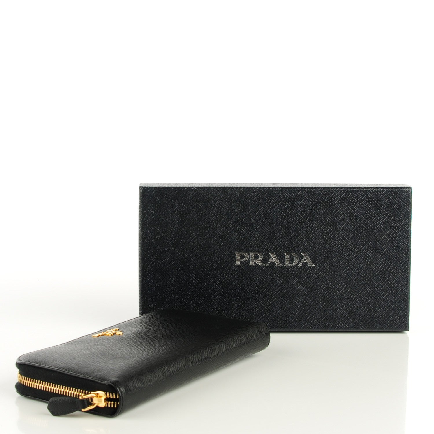 Prada Saffiano Metal Zip Around Wallet Nero Black 4 of 9