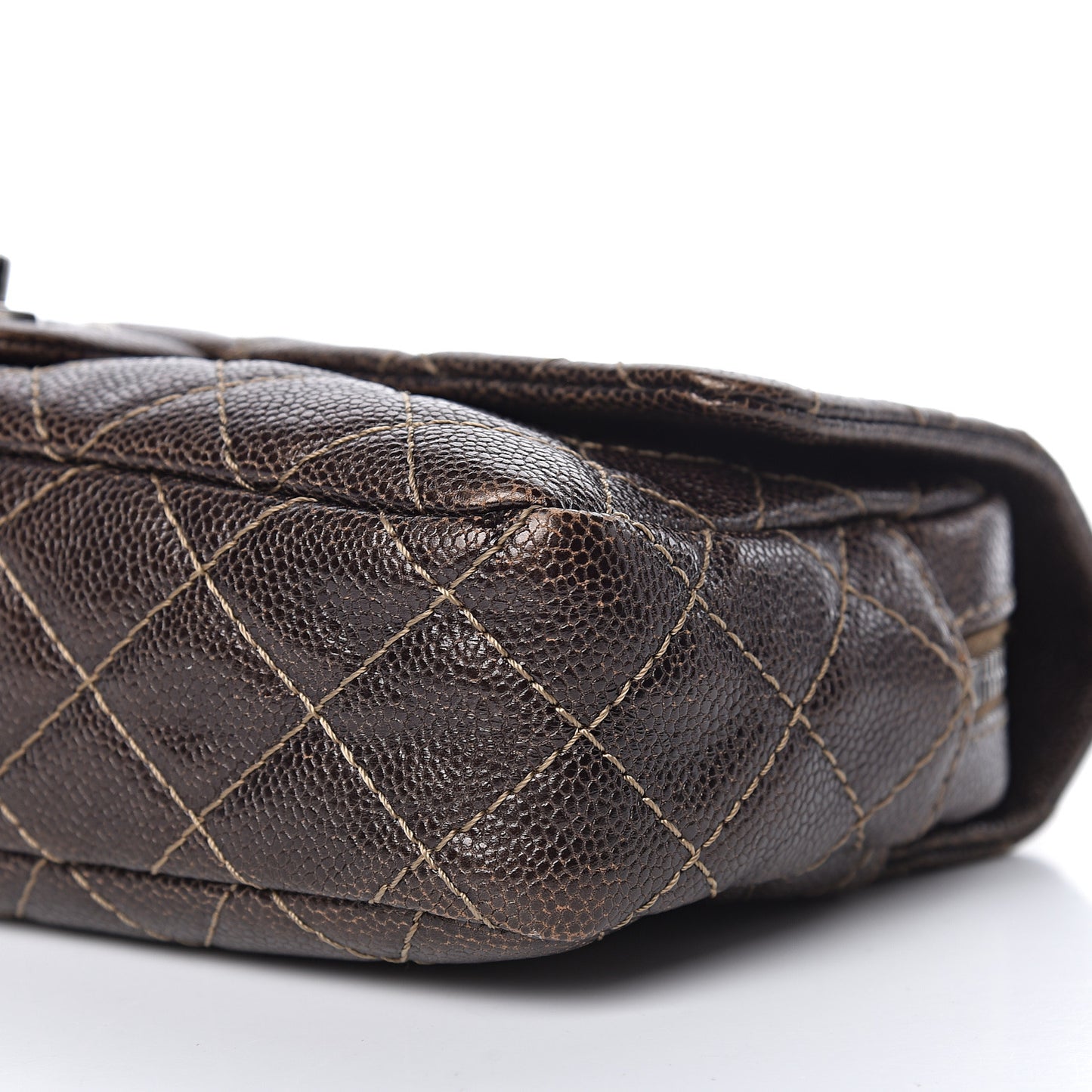 Iridescent Caviar Quilted Small Chic Flap Brown